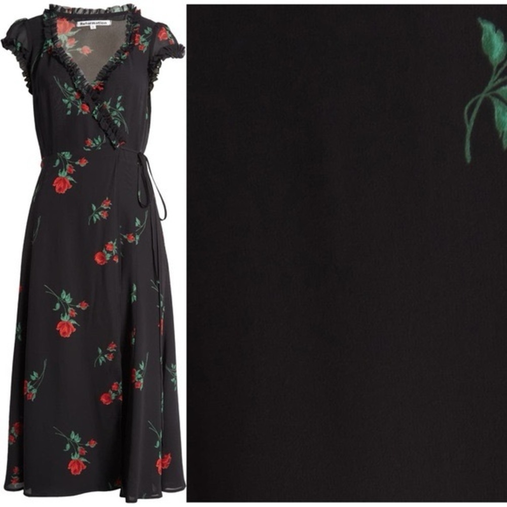 Reformation Black Floral Wrap Dress